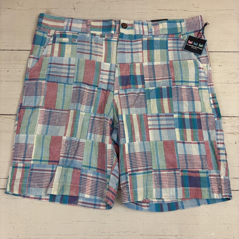 Charleston Threads Chino Shorts Mens 40 Multi Madras Plaid 10in Inseam NEW